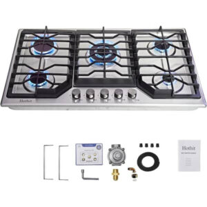 34 in. 5-Burners Recessed Gas Cooktop in Stainless Steel with Power Burners 360