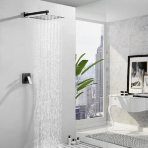 Single Handle 1 Spray Square High Pressure Shower Faucet in Matte Black