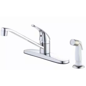 Single Handle Standard Kitchen Faucet in Chrome with White Side Sprayer