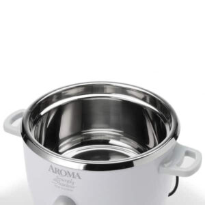 AROMA Simply 14-Cup Stainless Steel White Rice Cooker with Measuring Cup and Se
