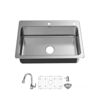 Bratten 33 in. Drop-In Single Bowl 18 Gauge Stainless Steel Kitchen Sink with Pu
