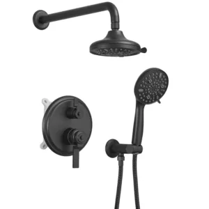 BWE Single Handle 1-Spray Round Rain Shower Faucet Set 1.8 GPM with Dual Functi