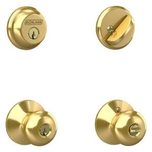 Schlage Plymouth Bright Brass Single Cylinder Deadbolt and Keyed Entry Door Kno