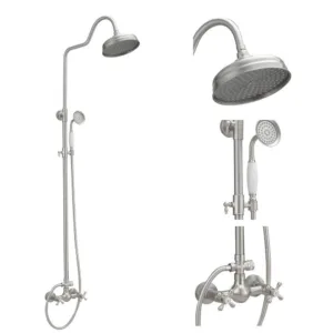BWE 2-Spray High-Pressure Wall Bar Shower Kit with Hand Shower 2 Cross Handles