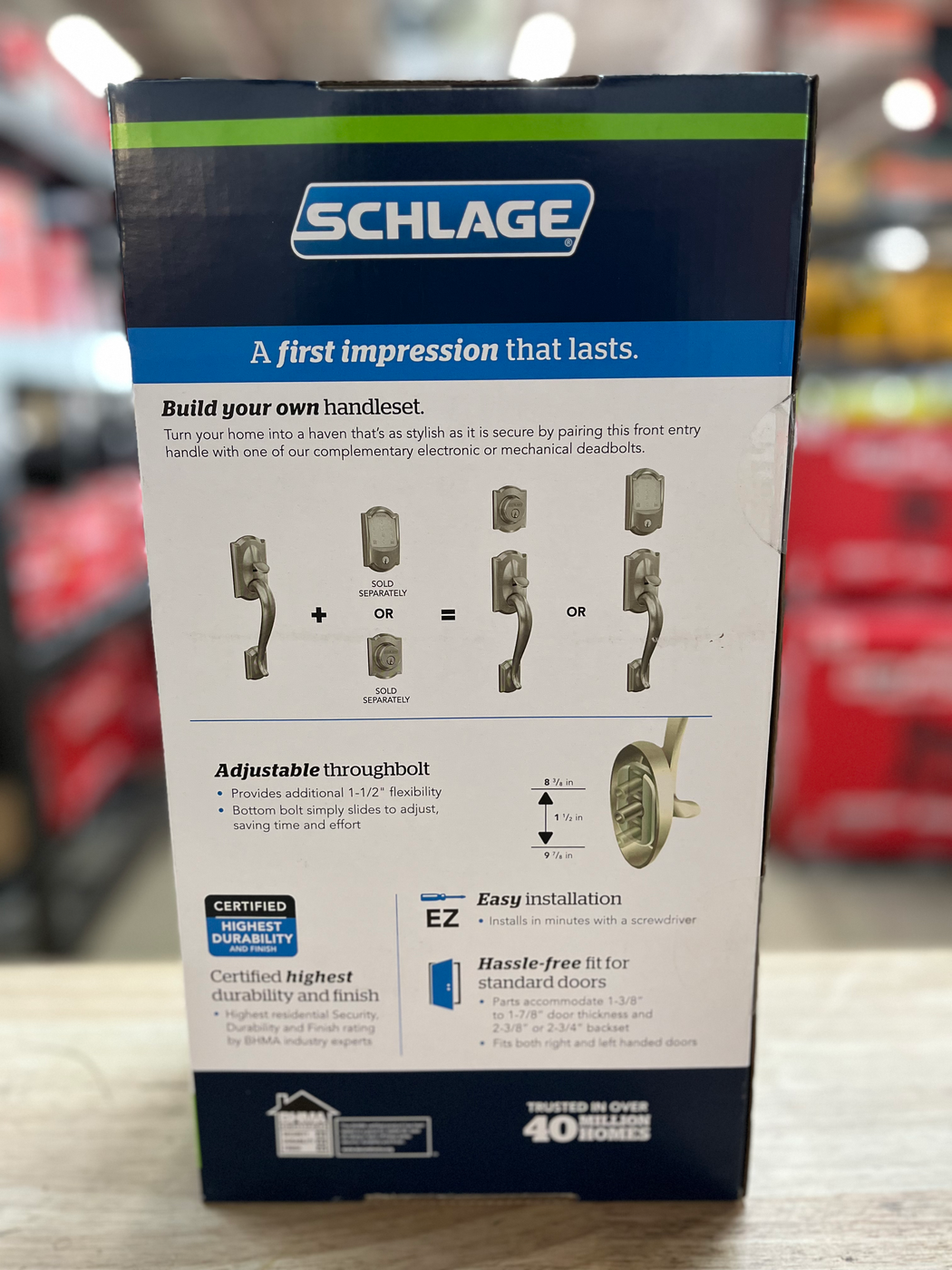 Schlage Camelot Satin Nickel Door Handleset Grip with Accent Door Handle and Ca