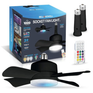 Bell + Howell 15.7 in. Indoor Matte Black Ceiling Fan with Remote, RGB CCT LED 