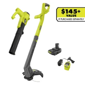 RYOBI ONE+ 18V Cordless String Trimmer/Edger and Blower/Sweeper Combo Kit (2-To