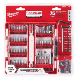 SHOCKWAVE Impact Duty Alloy Steel Screw Driver Bit Set with Carabiner (75-Piece)