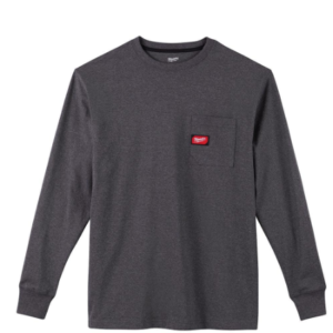 Men's Medium Gray Heavy-Duty Cotton/Polyester Long-Sleeve Pocket T-Shirt