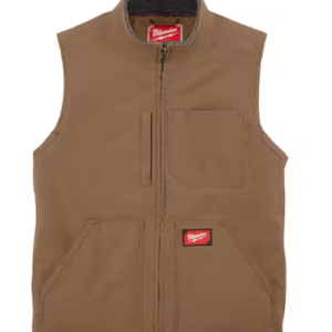 Men's Large Heavy-Duty Brown Sherpa-Lined Vest with 5-Pockets