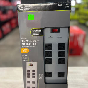 Commercial Electric 15 ft. 10-Outlet Metal Surge Protector, Gray