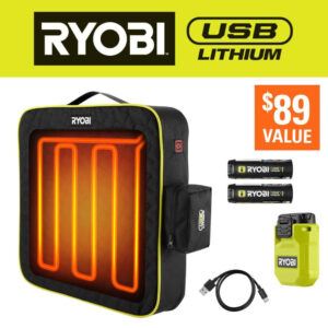 RYOBI USB Lithium Cordless Heated Cushion Kit with (2) 2.0 Ah Batteries and Cha