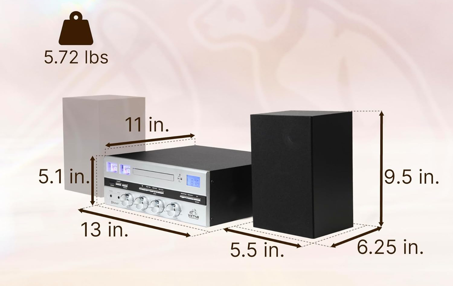 Victor VDTS-4450 Milwaukee 50 Watt Desktop CD Stereo System with Bluetooth, Squ