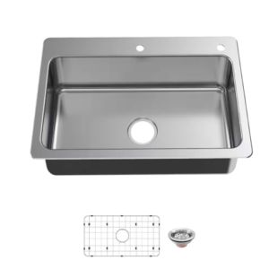 Bratten 33 in. Drop-In Single Bowl 18 Gauge Stainless Steel Kitchen Sink with Ac