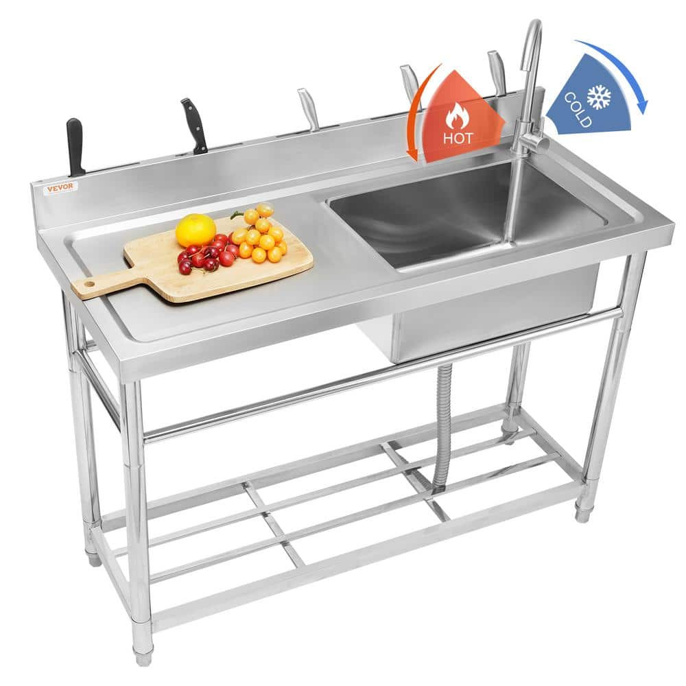 VEVOR Stainless Steel Utility Sink 47.2 x 19.7 x 37.4 in. Commercial Single Bow