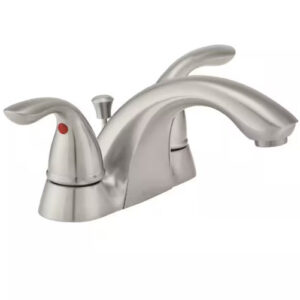 Builders 4 in. Centerset Double Handle Low-Arc Bathroom Faucet in Brushed Nickel