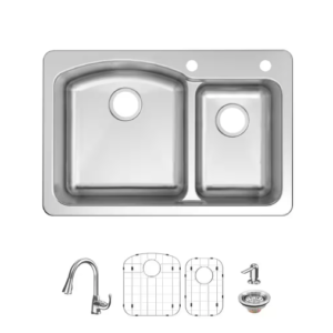 Bratten 33 in. Drop-In 60/40 Double Bowl 18 Gauge Stainless Steel Kitchen Sink