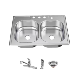 33 in. Drop-In 50/50 Double Bowl 20 Gauge Stainless Steel Kitchen Sink with Fauc