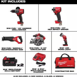M18 FUEL 18V Lithium-Ion Brushless Cordless Combo Kit (5-Tool) with Two 5.0 Ah B