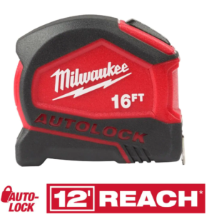 Compact Auto Lock 16 ft. SAE Tape Measure w/ Fractional Scale and 9 ft. Standout