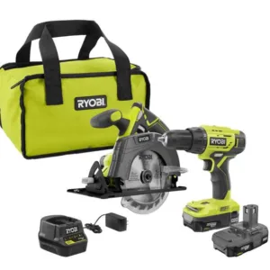 Ryobi P1816 18V Drill and Circular Saw Starter Kit with Two 1.5Ah Batteries and