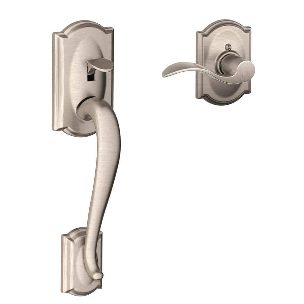 Schlage Camelot Satin Nickel Door Handleset Grip with Accent Door Handle and Ca