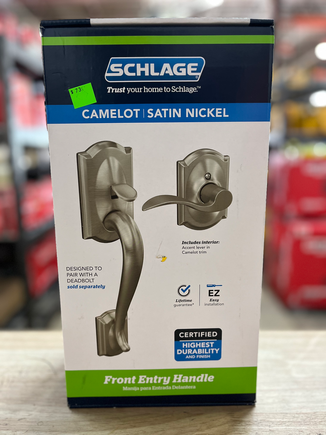 Schlage Camelot Satin Nickel Door Handleset Grip with Accent Door Handle and Ca