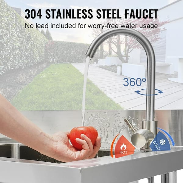 VEVOR Stainless Steel Utility Sink 47.2 x 19.7 x 37.4 in. Commercial Single Bow
