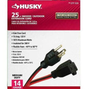 Husky 25 ft. 14/3 Extension Cord, Red with Black Stripe