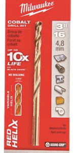 Milwaukee 3/16 in. Cobalt Red Helix Twist Drill Bit