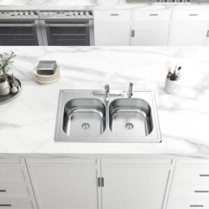 Glacier Bay 33 in. Drop-In 50/50 Double Bowl 22 Gauge Stainless Steel Kitchen S