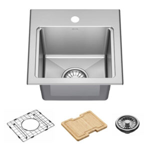Delta Emery 15 in Drop-In Undermount Single Bowl 18 Gauge Stainless Steel Kitch