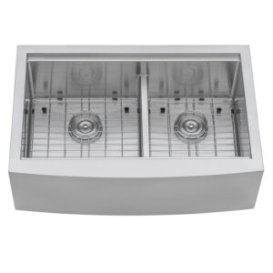 Ruvati RVH9201 33" Apron Front Workstation Low Divide Double Bowl 60/40 Farmhou