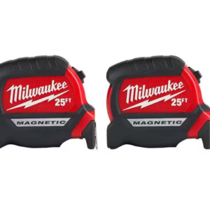 25 ft. x 1-1/16 in. Compact Magnetic Tape Measure with 15 ft. Reach (2-Pack)