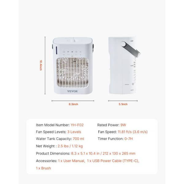 VEVOR Portable Air Conditioner, 4-in-1 Evaporative Air Cooler, 3-Speed Mini Air