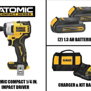 ATOMIC 20V MAX Cordless Brushless Compact 1/4 in. Impact Driver, (2) 20V 1.3Ah B