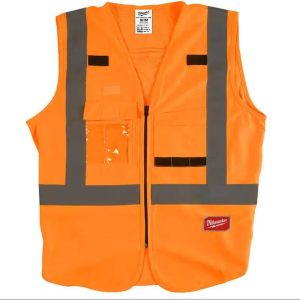 Small/Medium Orange Class 2 High Visibility Safety Vest with 10 Pockets