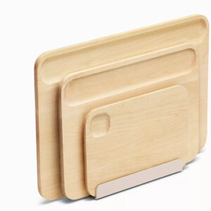 Caraway Home 4pc Cutting Board Set: Birch, BPA-Free, Includes Storage Rack, Hand