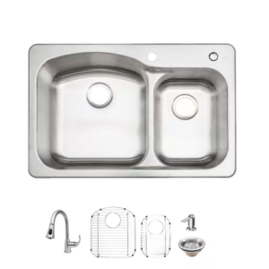 33 in. Drop-In 60/40 Double Bowl 18 Gauge Stainless Steel Kitchen Sink with Pull