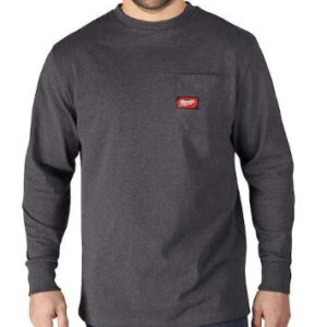 Men's Large Gray Heavy Duty Cotton/Polyester Long-Sleeve Pocket T-Shirt