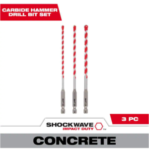 SHOCKWAVE Carbide Hammer Drill Bit Kit (3-Piece) for Concrete, Stone, Masonry