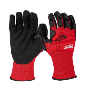 Large Red Nitrile Impact Level 3 Cut Resistant Dipped Work Gloves