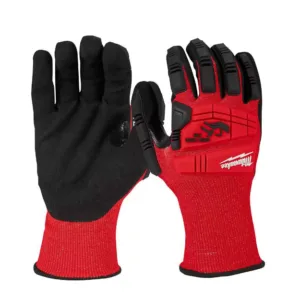 Large Red Nitrile Impact Level 3 Cut Resistant Dipped Work Gloves