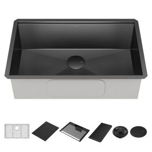 Delta Rivet 16 Gauge Black Stainless Steel 30 in. Single Bowl Undermount Workst