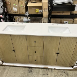 72" Bath Vanity in Natural Wood with Quartz Double Sink Top