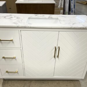 48”x19” White Chevron Vanity with Marble Sink Top