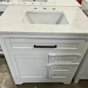 32"x21.5" Bathroom Vanity in White with Marble Sink Top
