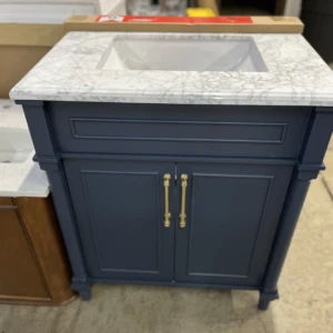 30"x22" Bath Vanity in Navy with Marble Sink Top