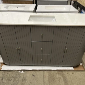 60" Grey Fluted Bath Vanity with Sink Top
