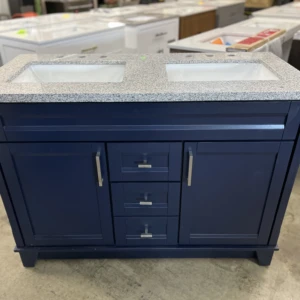 48" Navy Blue Bath Vanity with Granite Double Sink